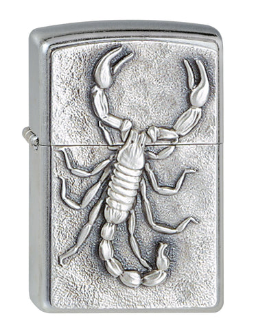 Frontansicht 3/4 Winkel Zippo Feuerzeug Skorpion Emblem