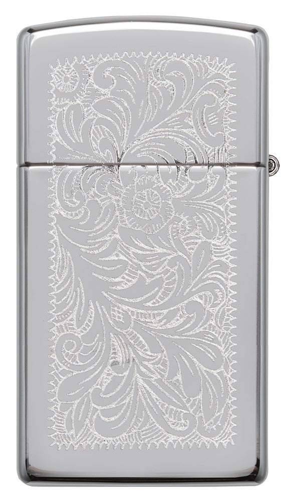 Rückansicht Zippo Feuerzeug Slim Chrome Venezianisches Blumenmuster