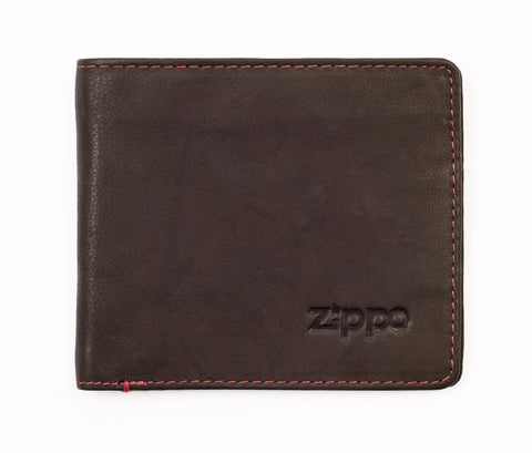 Zippo Geldbörse Frontansicht Leder im Querformat geschlossen mit Zippo Logo