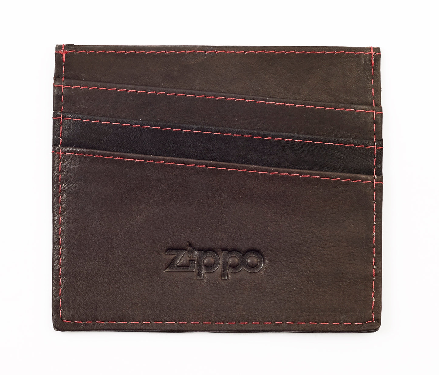 Frontansicht Kreditkartenhalter braun 3 Fächer mit Zippo Logo