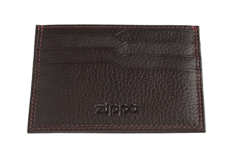 Zippo Kartenhalter Frontansicht in braun mit Zippo Logo und mehreren Fächern