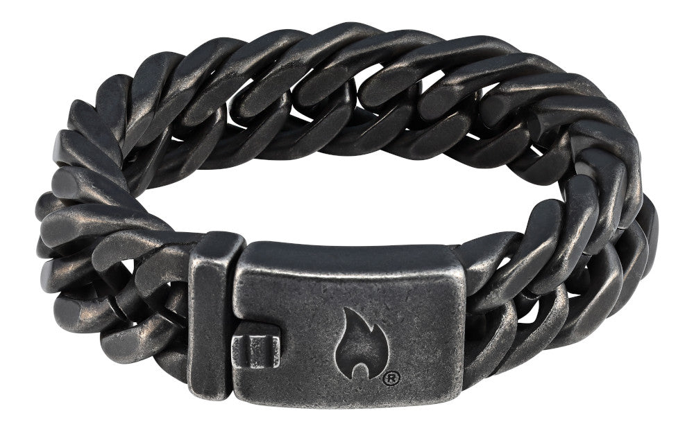 Zippo Armband Edelstahl aus Fischgräten Gliedern mit Zippo Flamme auf dem Verschluss