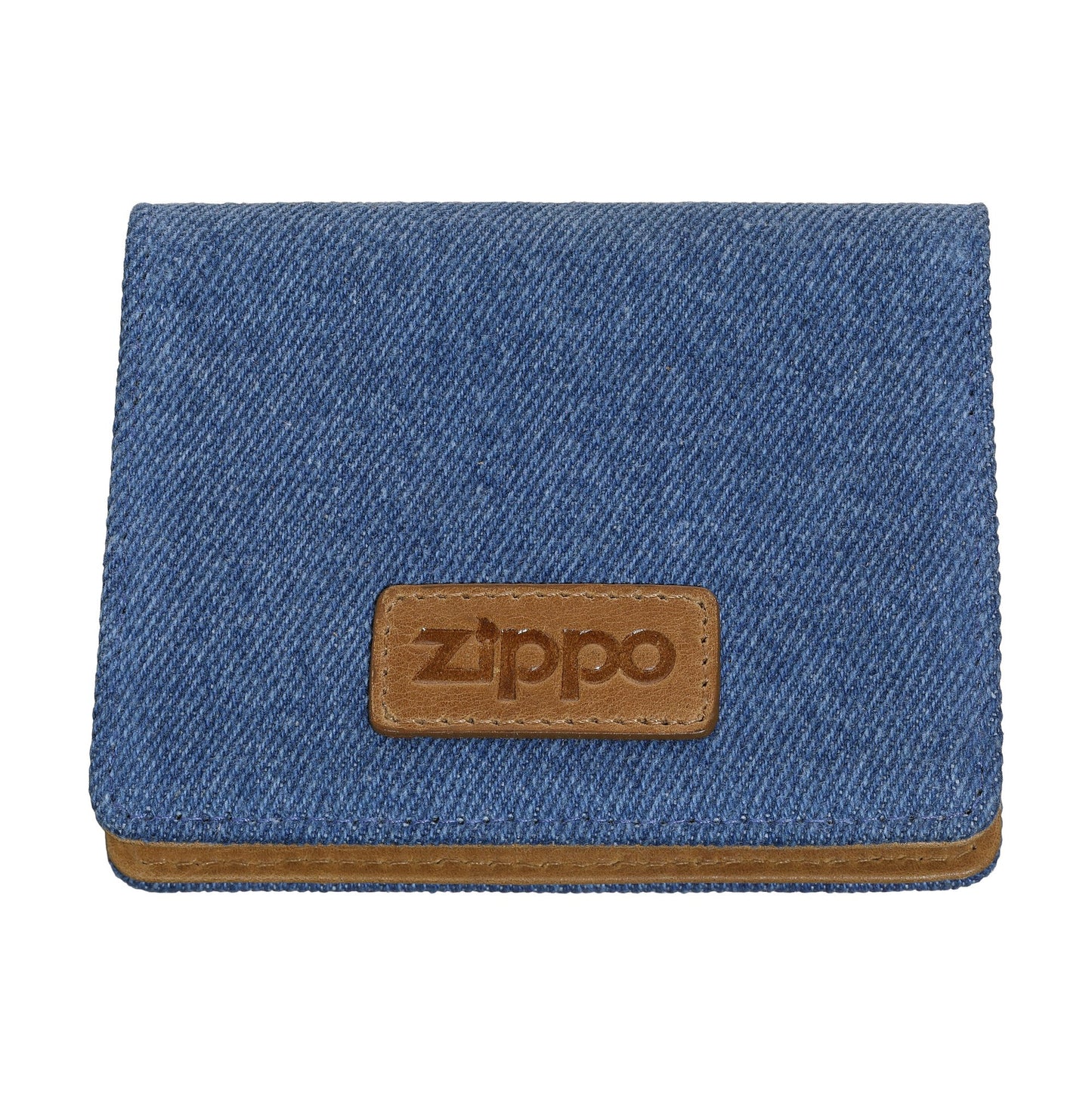 Zippo Kreditkartenhalter Frontansicht aus Jeansstoff und Leder mit Zippo Logo