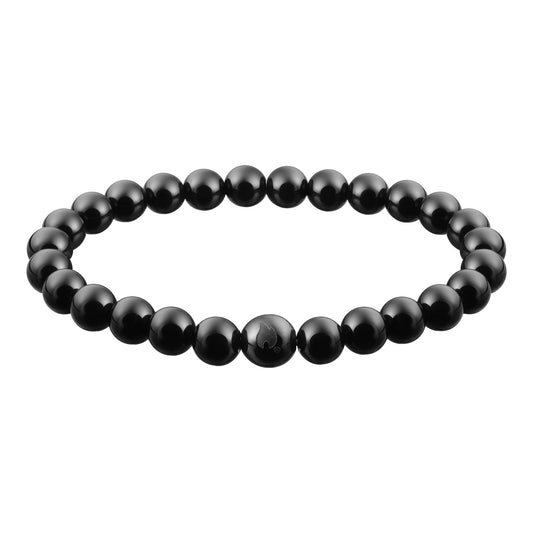 Zippo Perlenarmband schwarz aus Achat und Edelstahl mit Zippo Flamme