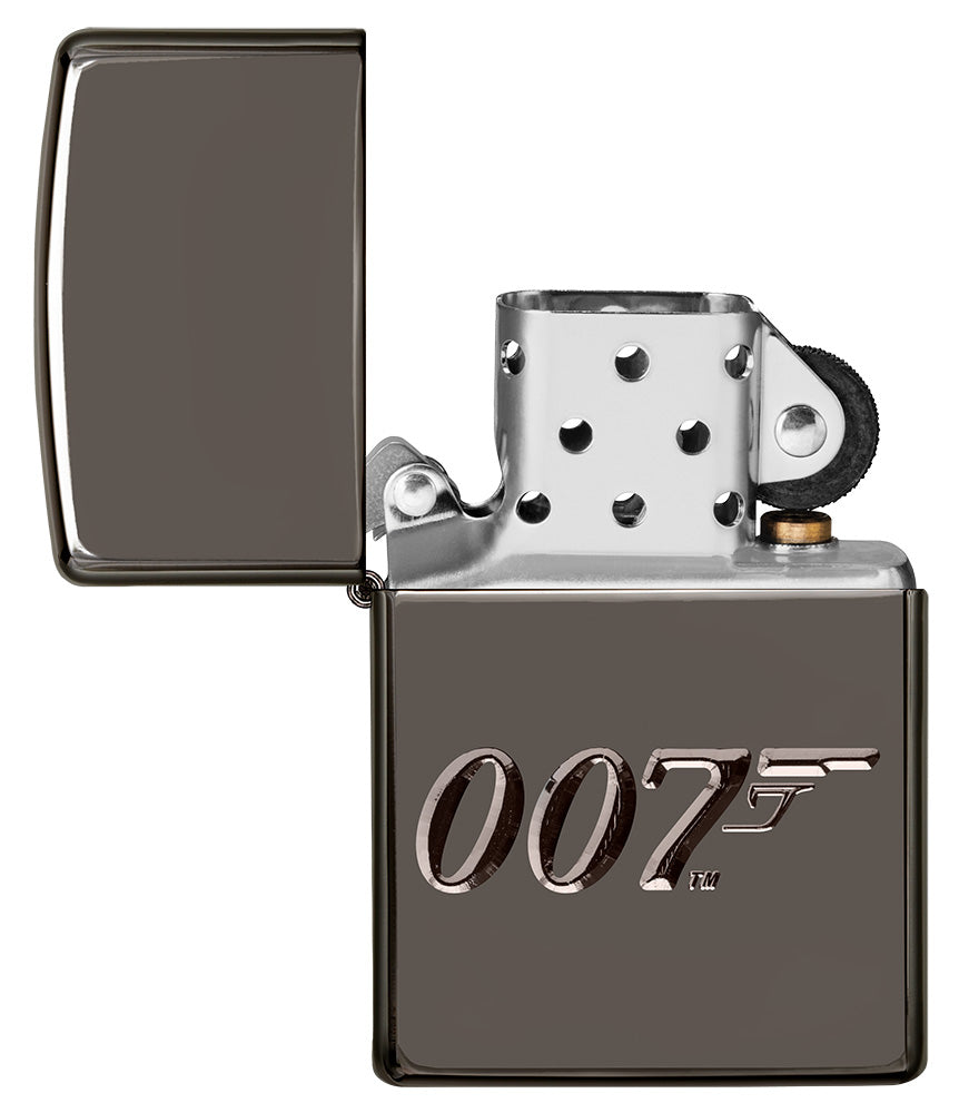 Frontansicht Zippo Feuerzeug grau glänzend 007 geöffnet
