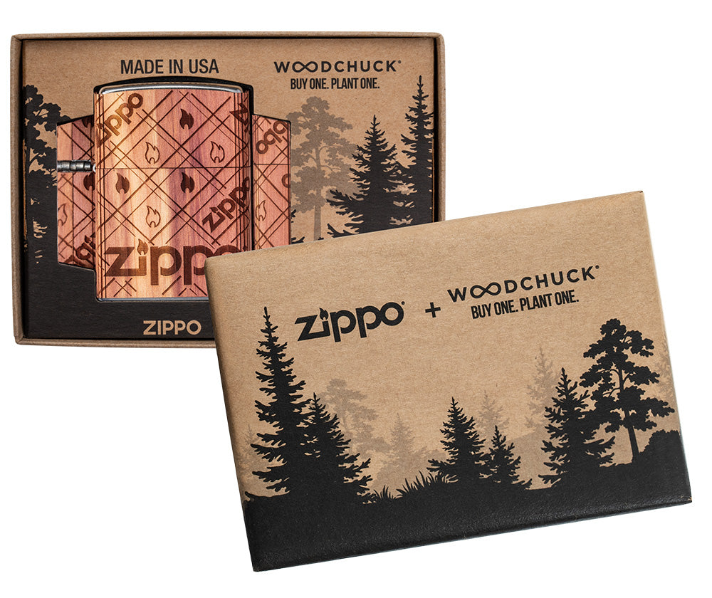 Zippo Feuerzeug chrom Woodchuck Zippo Flame 360° in offener Box