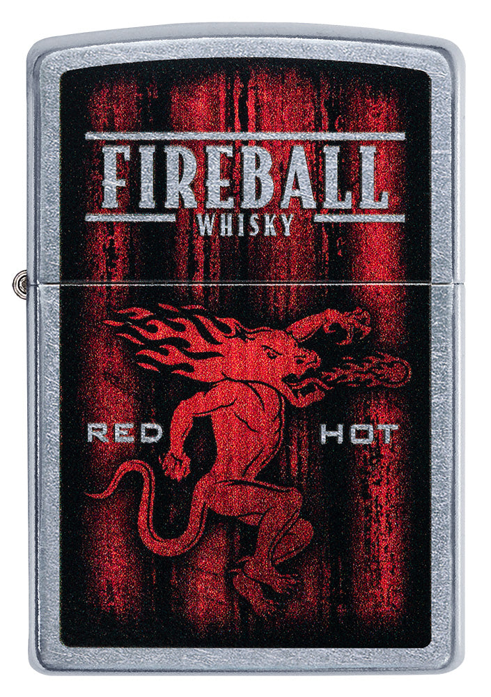 Frontansicht  Zippo Feuerzeug chrom Fireball Whisky