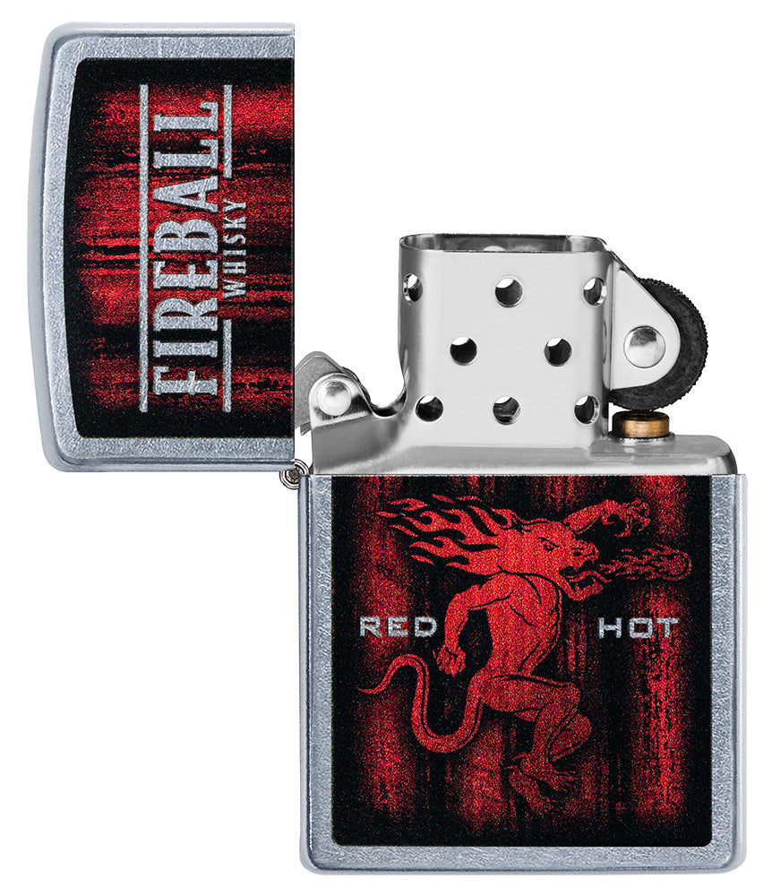 Zippo Feuerzeug chrom Fireball Whisky geöffnet