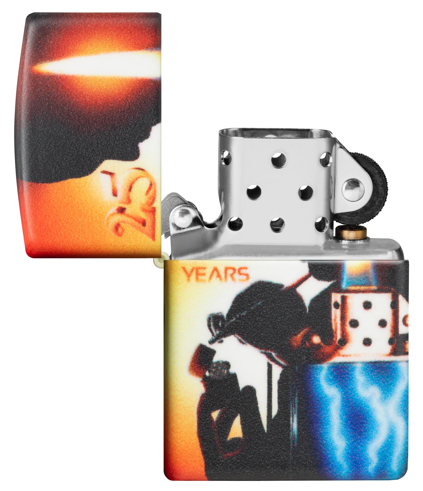 Zippo Feuerzeug 25 Jahre Collectible Airbrush Claudio Mazzi 540 Grad Design geöffnet ohne Flamme