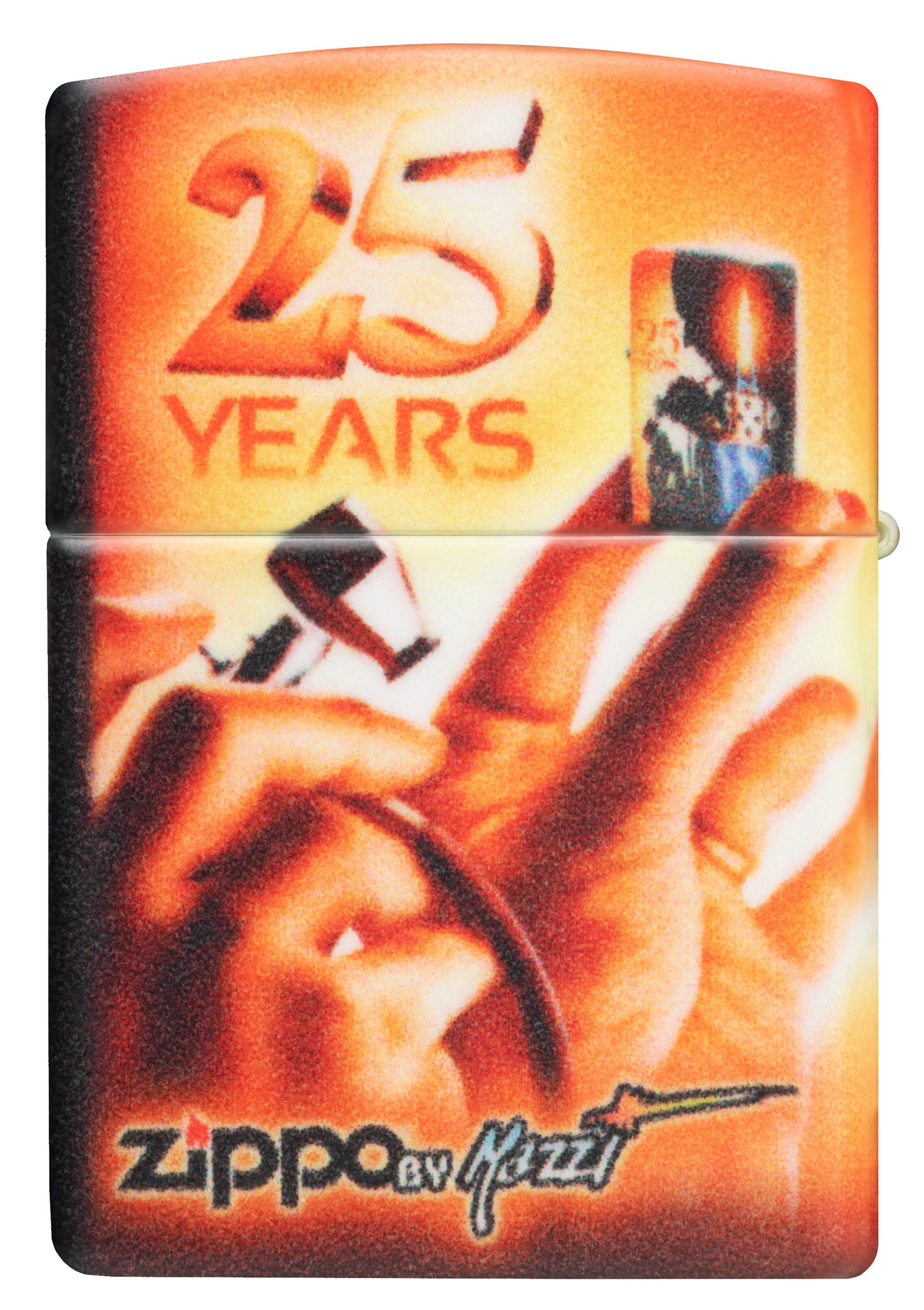 Rückansicht Zippo Feuerzeug 25 Jahre Collectible Airbrush Claudio Mazzi 540 Grad Design mit Logo