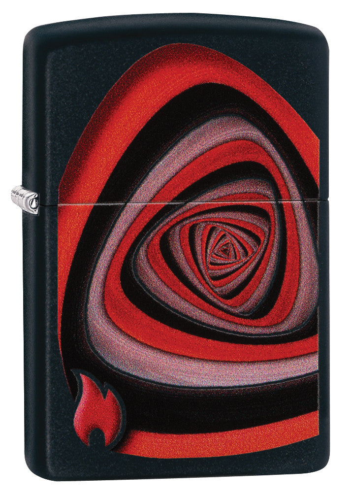 Frontansicht 3/4 Winkel Zippo Feuerzeug schwarz rot schwarzer Strudel