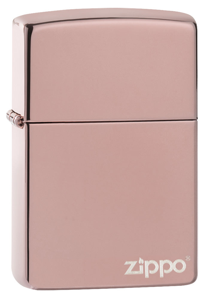 Frontansicht 3/4 Winkel Zippo Feuerzeug Zippo Feuerzeug rose gold Hochglanz mit Zippo Logo