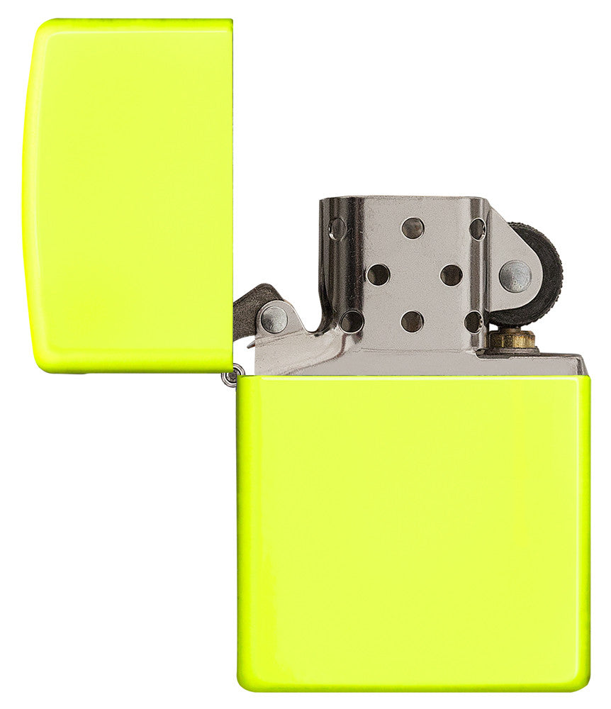 Zippo Feuerzeug Basismodell neon gelb geöffnet ohne Flamme