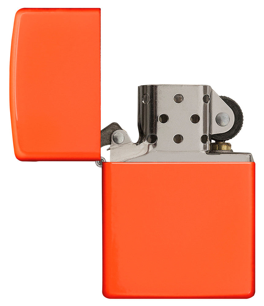 Zippo Feuerzeug Basismodell neon orange geöffnet ohne Flamme