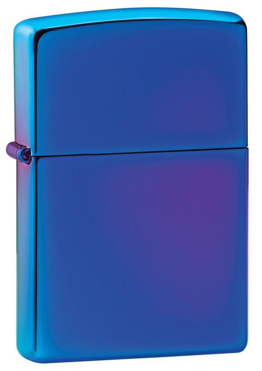 Frontansicht Zippo Feuerzeug blau Hochglanz 3/4 Winkel
