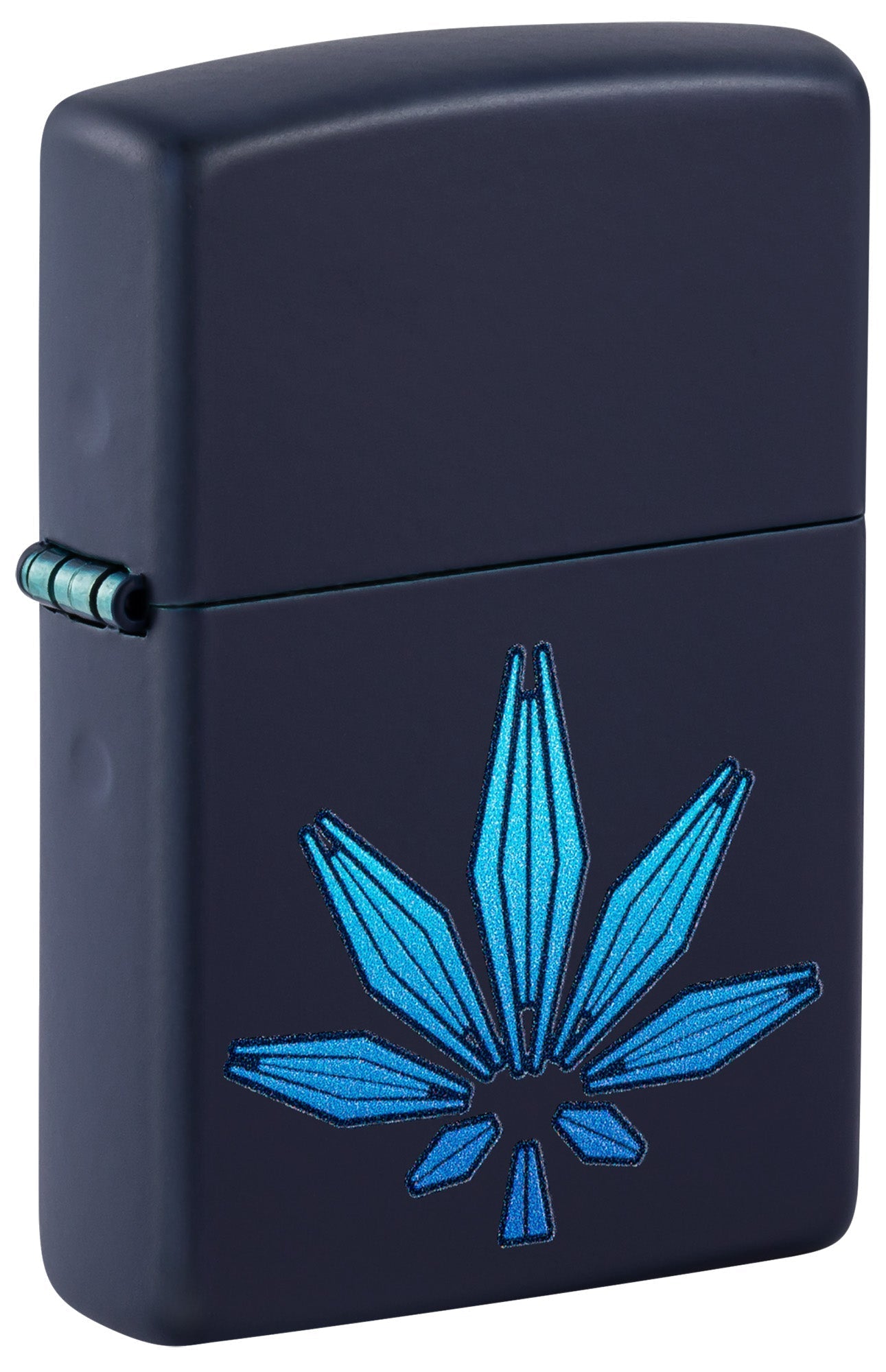 Navy blue lighter with blue marijuana leaf design P1