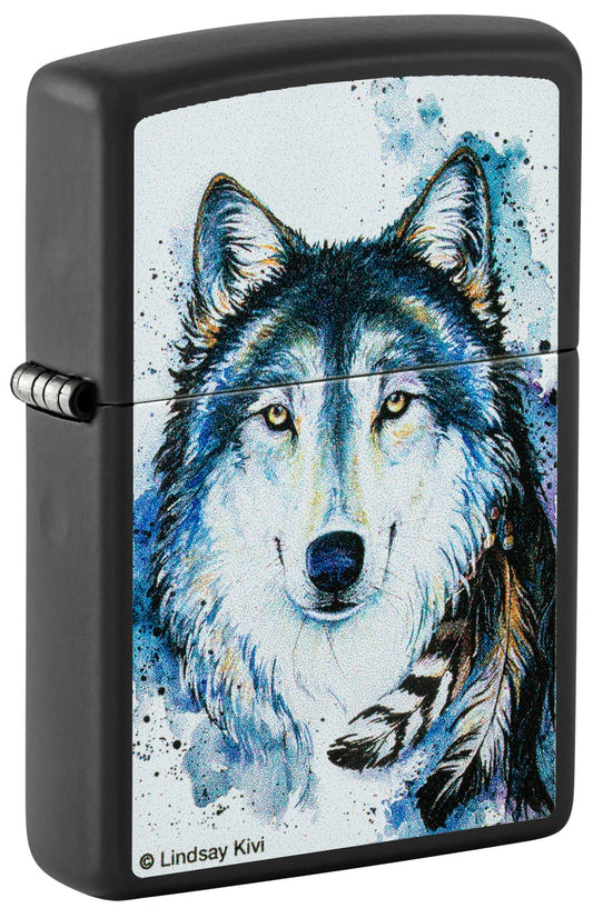 Zippo lighter with a wolf design and Lindsay Kivi signature P1