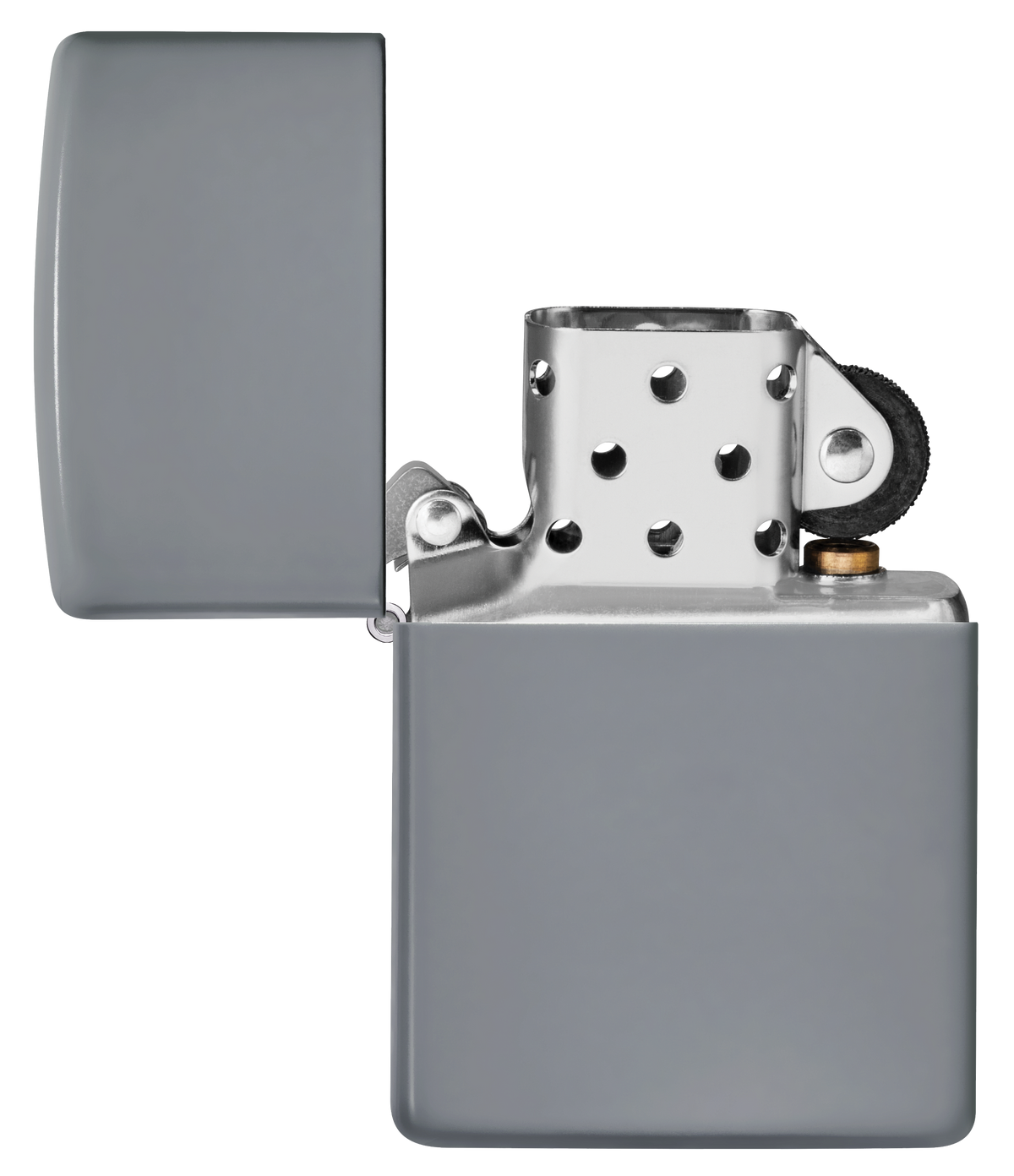Briquet Zippo vue de face du briquet tempête Zippo Flat Grey éteint, sans flamme