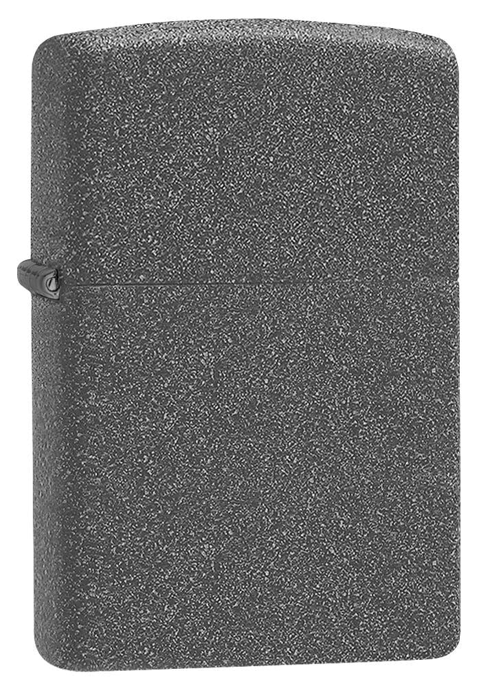 Frontansicht 3/4 Winkel Zippo Feuerzeug Basismodell Iron Stone grau