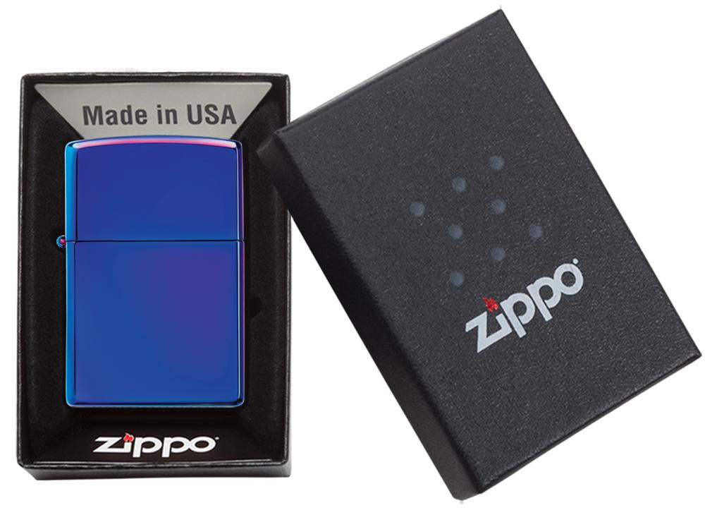 Zippo Feuerzeug blau Hochglanz in offenem Karton