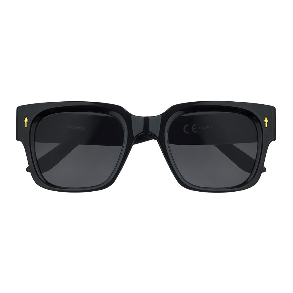Sonnenbrille mit breitem Rahmen und eckigen Gläsern