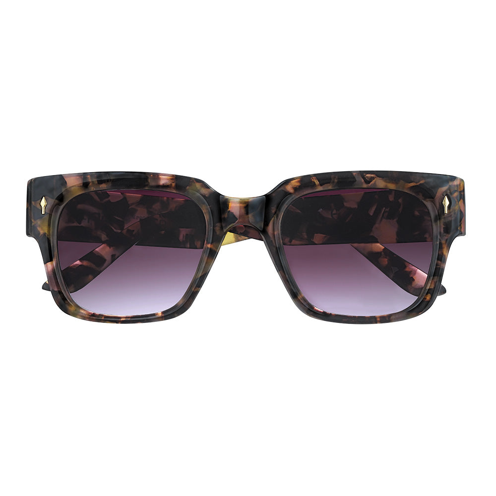 Sonnenbrille mit breitem Rahmen und eckigen Gläsern