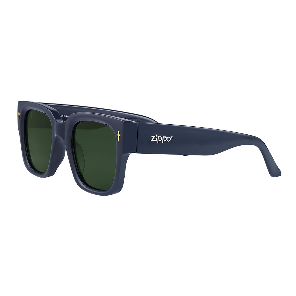 Sonnenbrille mit breitem Rahmen und eckigen Gläsern