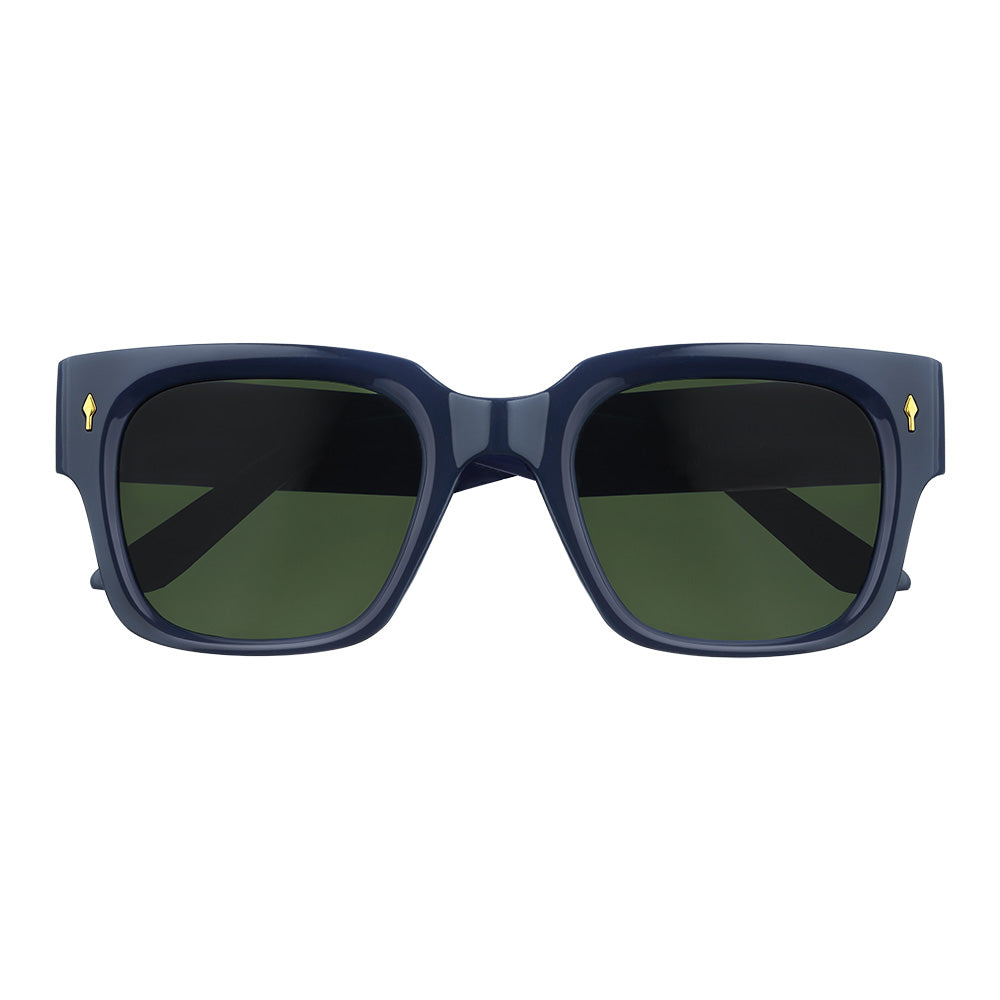 Sonnenbrille mit breitem Rahmen und eckigen Gläsern