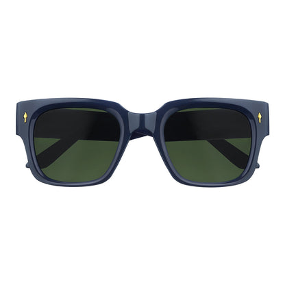 Sonnenbrille mit breitem Rahmen und eckigen Gläsern