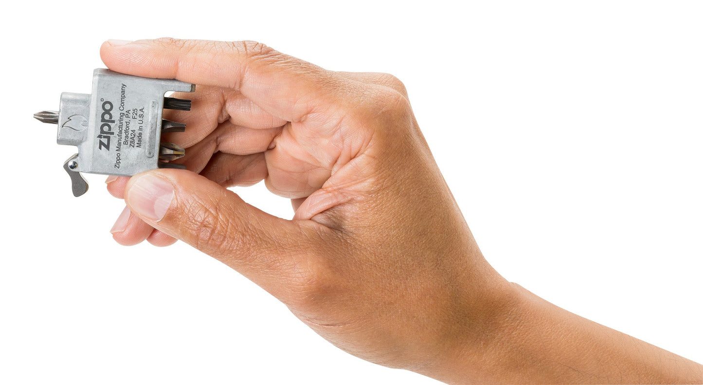 Bit Safe Schraubendreher mit Gehäuse in gebürstetem Chrom