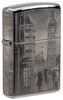 Zippo Feuerzeug Frontansicht ¾ Winkel Black Ice® mit 360° Abbildung von Big Ben in London