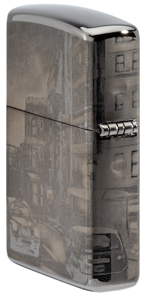Zippo Feuerzeug Seitenansicht Black Ice® mit 360° Abbildung von Big Ben in London