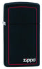Frontansicht 3/4 Winkel Zippo Feuerzeug Slim schwarz matt mit roter Linie