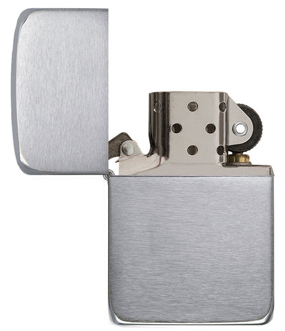 Zippo Feuerzeug 1941 Replica Frontansicht geöffnet in gebürsteter Chrom Optik