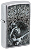 Zippo Feuerzeug Frontansicht ¾ Winkel gebürstetes Chrom mit Eric Clapton Bild von Ron Pownall