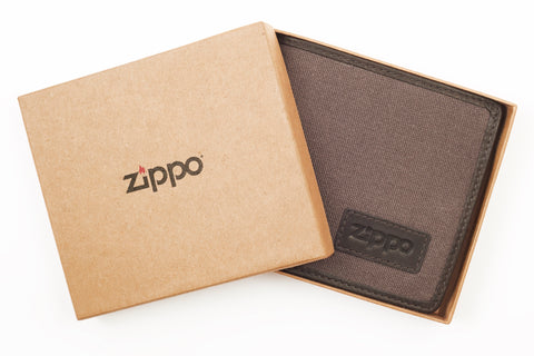 Zippo Geldbörse braun Leinen Leder Mix Zippo Logo in offener Geschenkverpackung