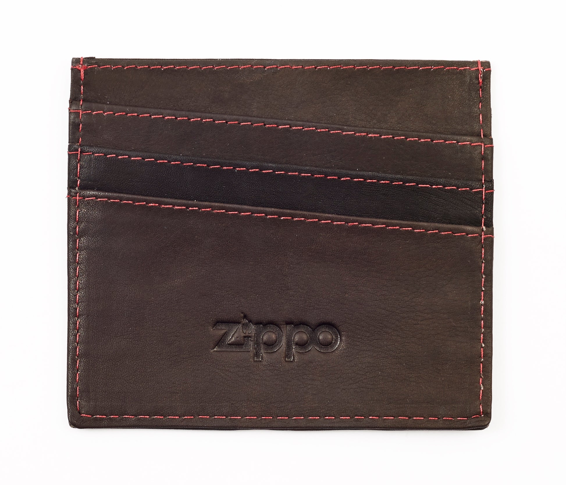 Frontansicht Kreditkartenhalter braun 3 Fächer mit Zippo Logo