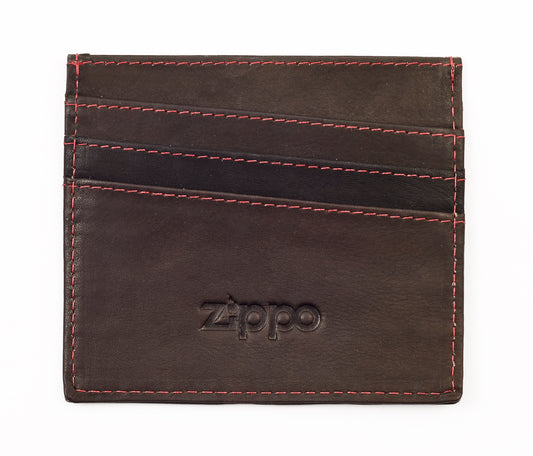Frontansicht Kreditkartenhalter braun 3 Fächer mit Zippo Logo