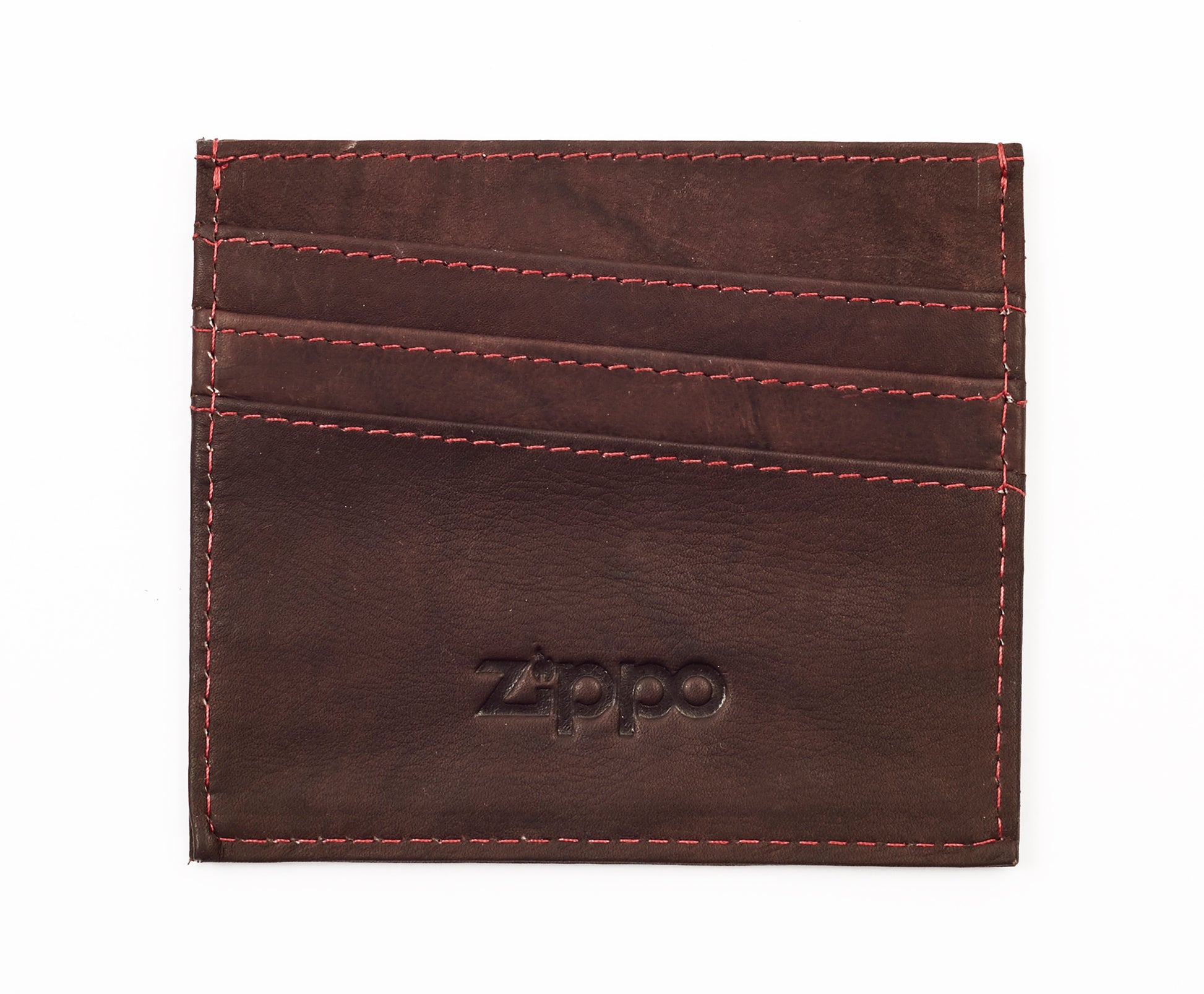Frontansicht Kreditkartenhalter braun 3 Fächer Zippo Logo