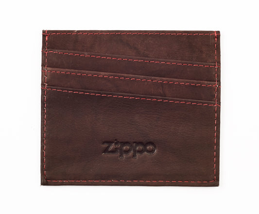 Frontansicht Kreditkartenhalter braun 3 Fächer Zippo Logo