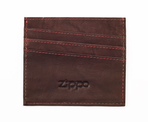 Frontansicht Kreditkartenhalter braun 3 Fächer Zippo Logo