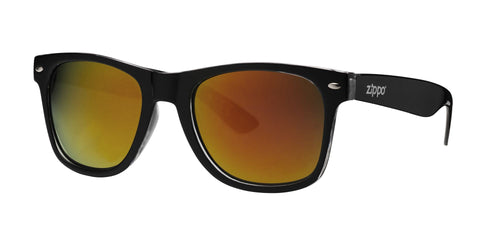 Frontansicht 3/4 Winkel Zippo Sonnenbrille eckig schwarz mit orangefarbenen Gläsern
