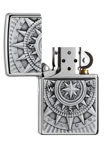 Zippo Feuerzeug Kompass Emblem geöffnet