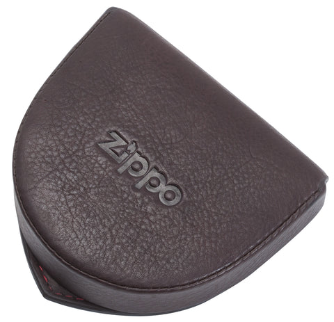 Frontansicht Münzbörse braun Leder mit Zippo Logo geschlossen