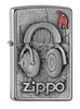 Frontansicht 3/4 Winkel Zippo Feuerzeug Zippo Logo mit Kopfhörern Emblem