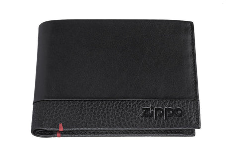 Frontansicht Geldbörse schwarz leder geschlossen mit Zippo Logo