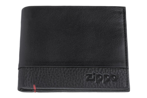 Frontansicht Portemonnaie Leder schwarz geschlossen mit Zippo Logo