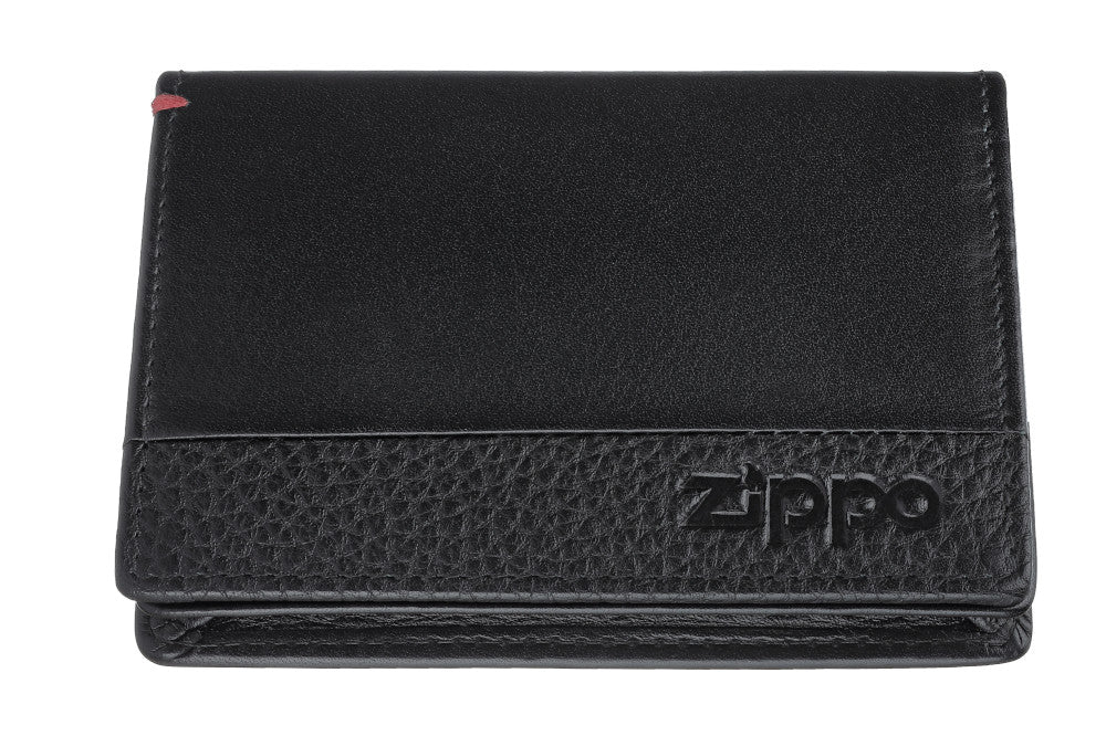 Frontansicht Leder Börse schwarz geschlossen mit Zippo Logo