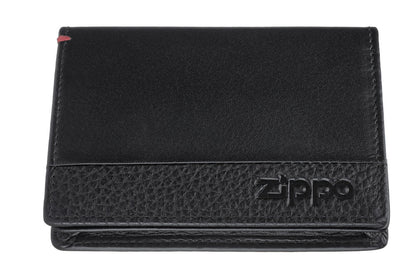Frontansicht Leder Börse schwarz geschlossen mit Zippo Logo