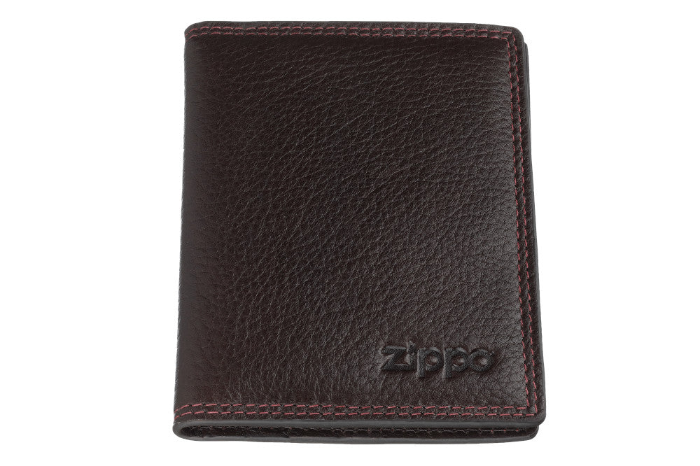 Zippo Karten-Portemonnaie Frontansicht Hochformat in braun mit Zippo Logo